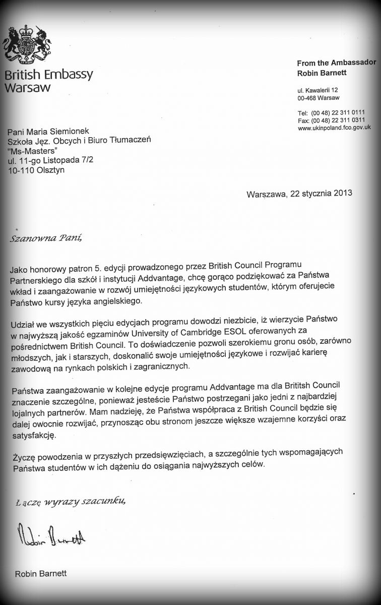 Letter from the British Council